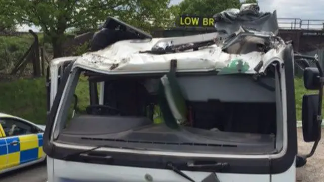 Van which struck a bridge