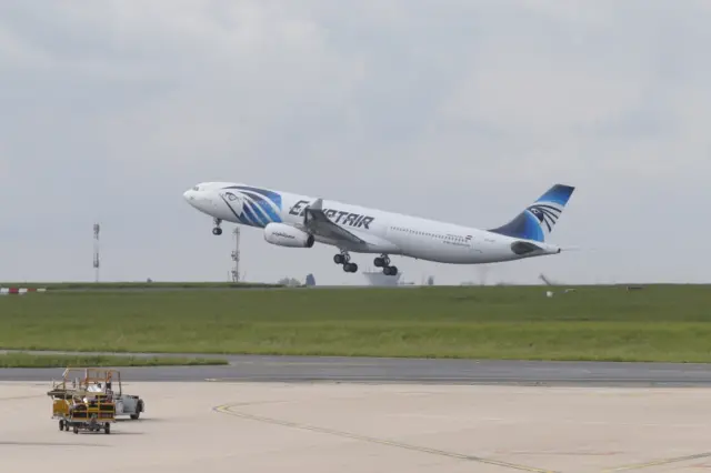 An EgyptAir Airbus A330-300 takes off for Cairo from Charles de Gaulle Airport outside of Paris, Thursday, May 19, 2016.