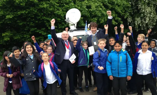 Ted Cassidy with children at Overdale Junior School