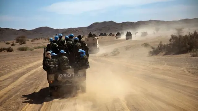 Peacekeepers in a desert convoy