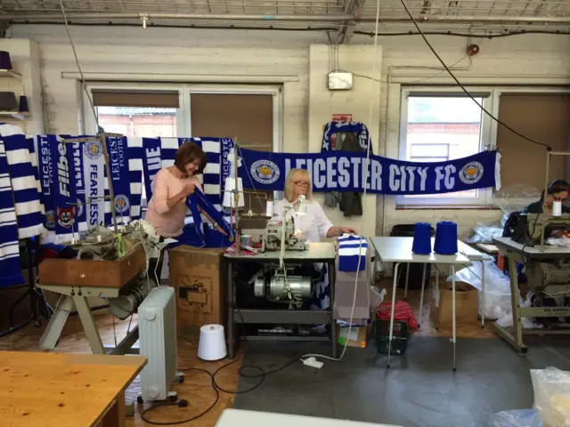 Huge scarf in the knitwear factory