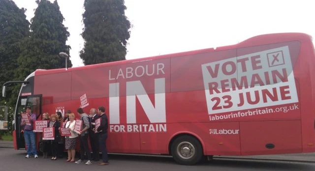 Labour battle bus campaigning in Sawley