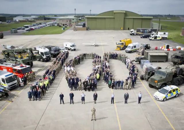 Personnel at RAF Wittering marking out 100