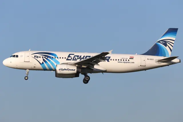 Jan 2015 image of EgyptAir Airbus A320 with the registration SU-GCC in the air near Zaventem airport in Brussels