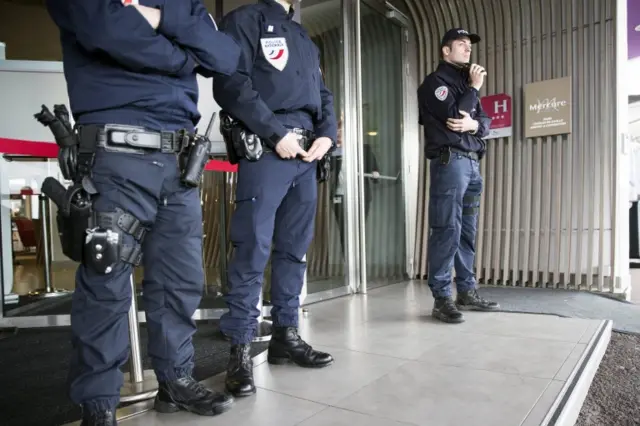 Police outside Mercure Hotel, next to Charles de Gaulle airport