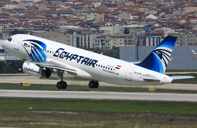 April 2014 image of an EgyptAir Airbus A320 with the registration SU-GCC taking off from Istanbul Ataturk Airport, Turkey.