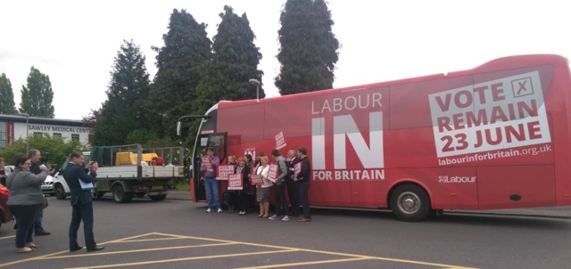 Campaigners for the UK to remain in the European Union with their bus in Sawley