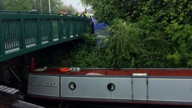 The car hanging over the canal