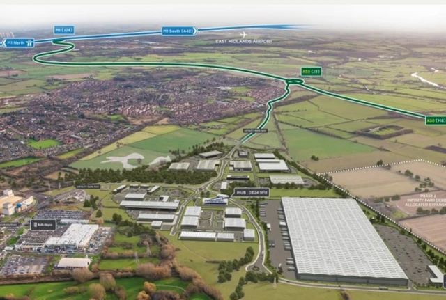 Artist's impression of what Infinity park will look like, complete with the link road connecting the 100-acre site to the A50