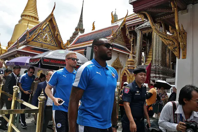 Wes Morgan and Kasper Schmeichel in Bangkok