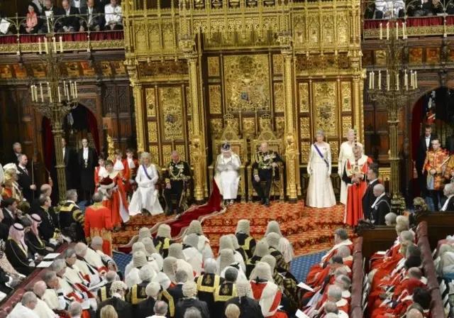 Queen Elizabeth II delivers the Queen"s Speech from the throne