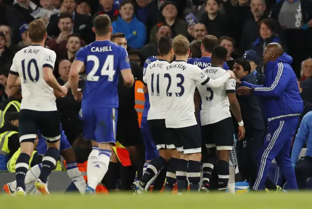 Chelsea and Tottenham players clash