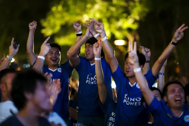 Leicester fans in Thailand celebrate