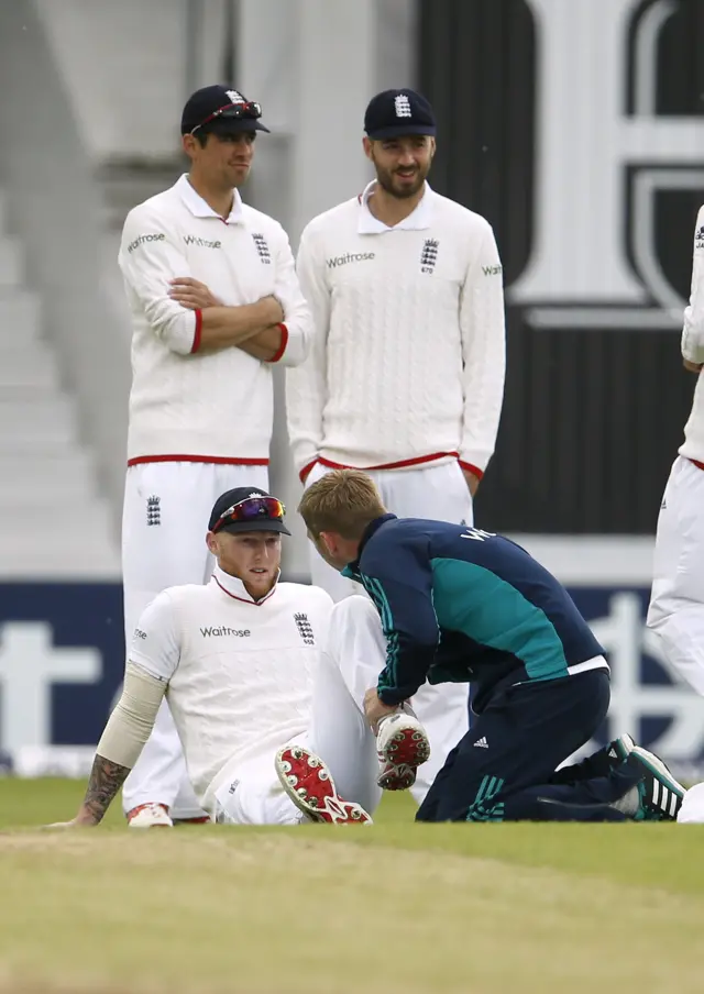 Ben Stokes receives treatment