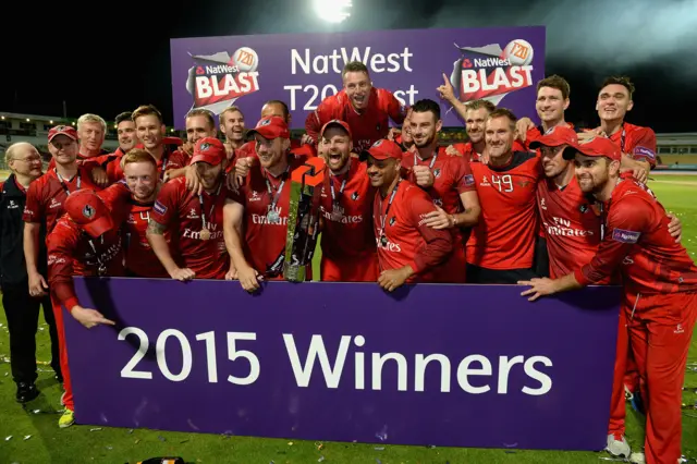 Lancashire celebrate winning the T20 Blast in 2015