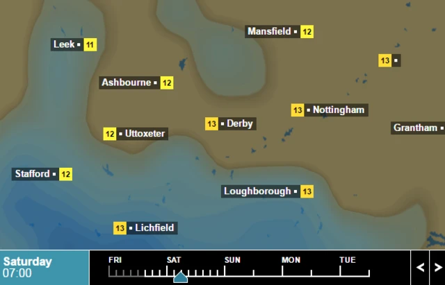 Weather temperatures for 7am on Saturday May 21