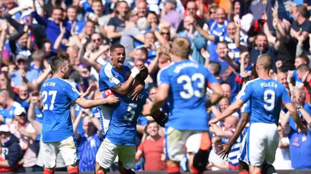 Rangers players celebrating