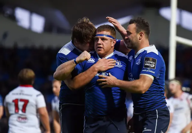 Leinster's Jordi Murphy, Sean Cronin and Dave Kearney celebrate