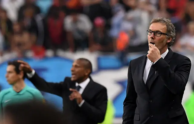 Paris Saint-Germain"s French head coach Laurent Blanc looks on during the French Cup final