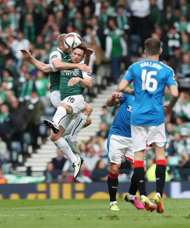 Dylan McGeouch and Lewis Stevenson go for the same ball