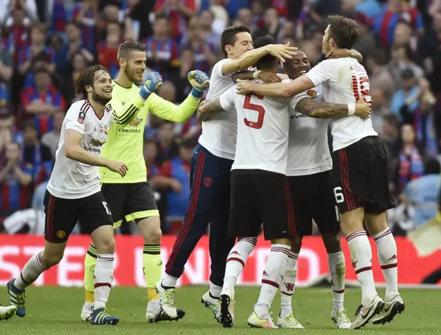 Manchester United players celebrate