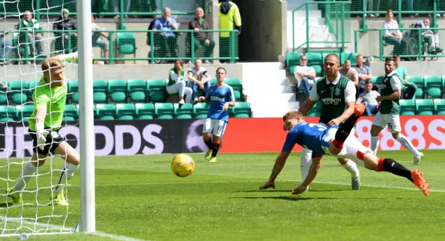 Martyn Waghorn scores for Rangers against Hibernian