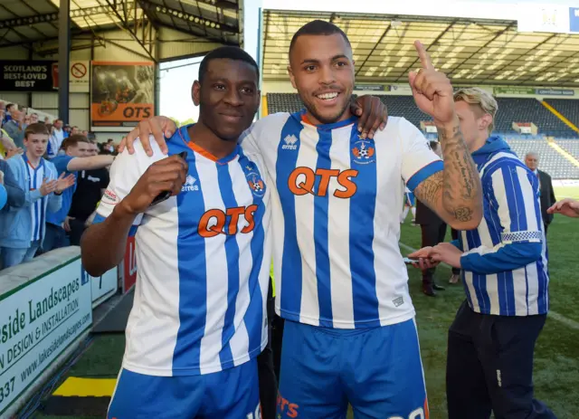 Tope Obadeyi and Josh Magennis celebrate