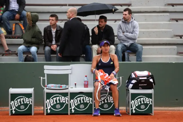 Heather Watson as rain falls in Paris