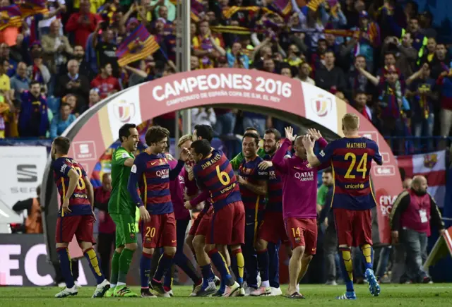 Barcelona's players celebrate