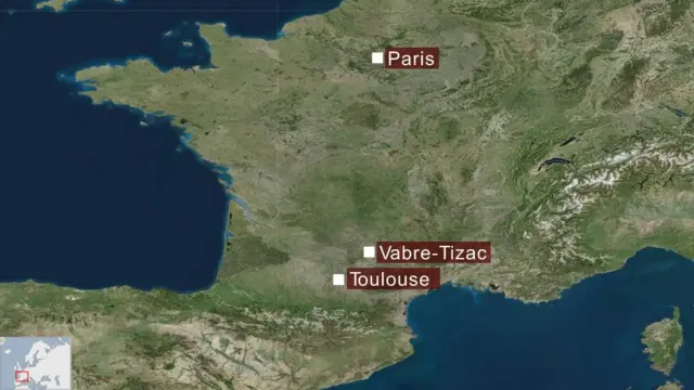 Map showing location of Vabre-Tizac