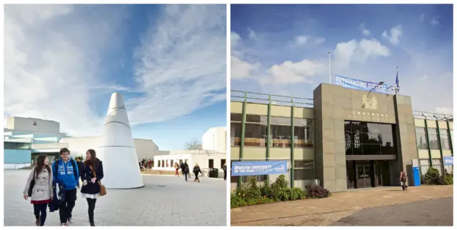 University of Warwick campus and Coventry University's building