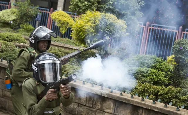 Kenya police firing tear gas