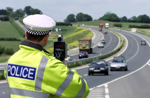 Police officer using speed camera