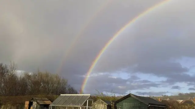 Double rainbow over our allotment in Abbey Hulton