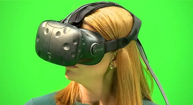 Sian in virtual reality helmet