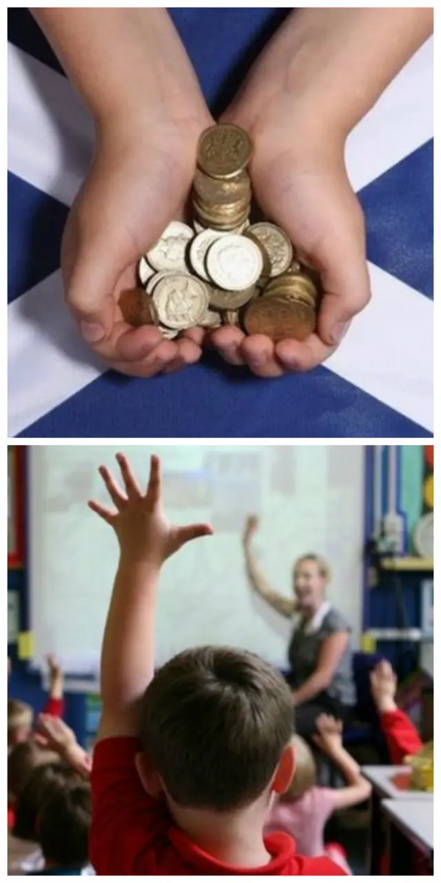 Saltire and money and primary pupils