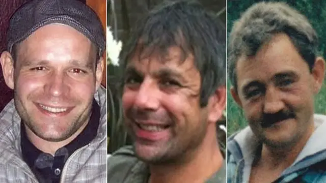 The bodies of (l to r) Lukasz Slaboszewski, Kevin Lee and John Chapman were found in Cambridgeshire