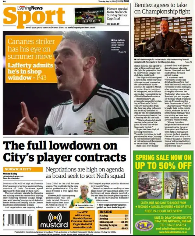 Back page of Norwich Evening News