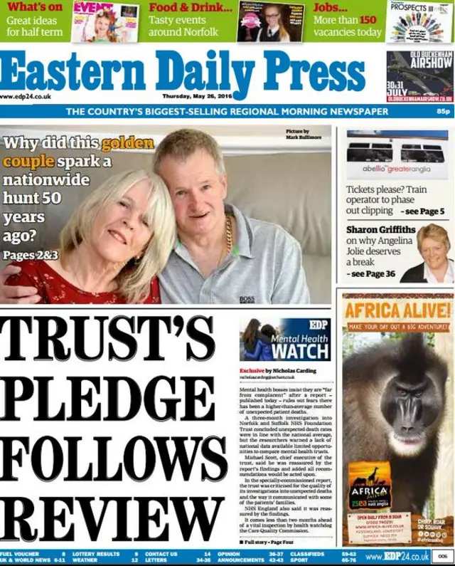 Front page of Eastern Daily Press