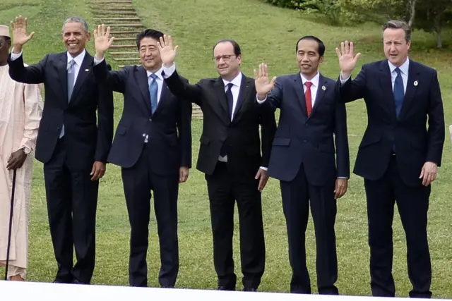 US President Barack Obama, Japan"s Prime Minister Shinzo Abe, French President Francois Hollande, Indonesia"s President Joko Widodo and Britain"s Prime Minister David Cameron