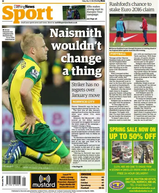 Back page of Norwich Evening News