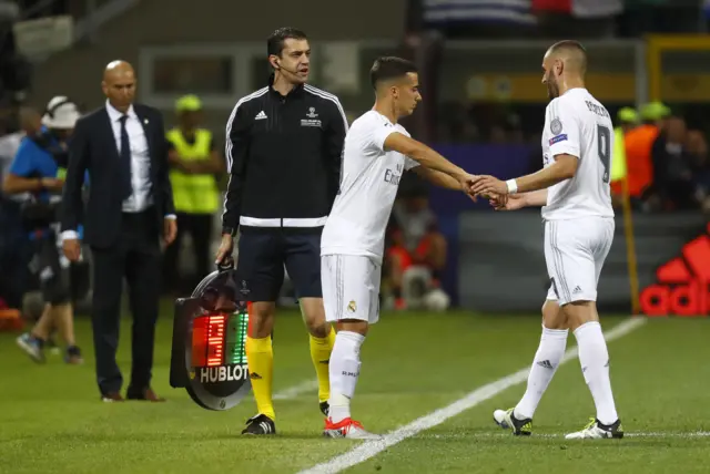 Lucas Vazquez is substituted on for Karim Benzema