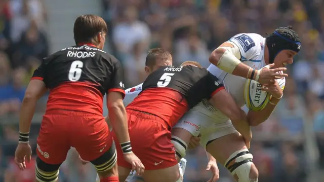 Exeter's Mitch Lees is tackled