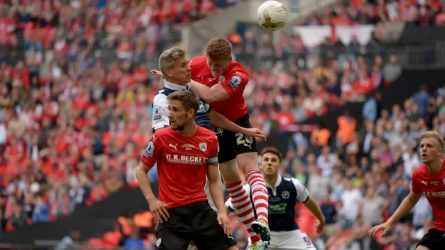 Steve Morison of Millwall gets a header on target