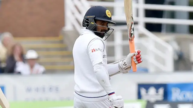 Kaushal Silva of Sri Lanka celebrates