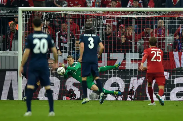 Manuel Neuer saves the ball after a penalty shot