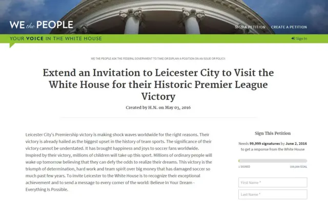 Leicester City to White House petition