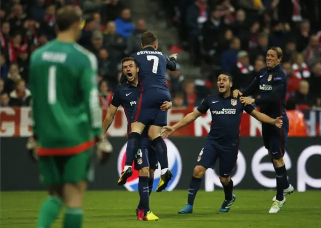 Griezmann celebrates scoring for Atletico