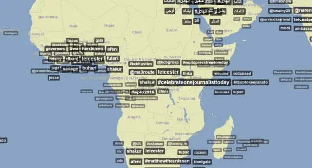 Trendsmap showing Leicester trending in Africa
