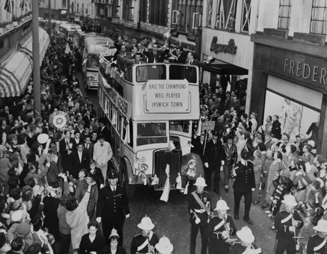 Ipswich Town open bus tour in 1962